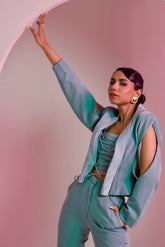 Teal Temptation Turquoise Blazer with crop top