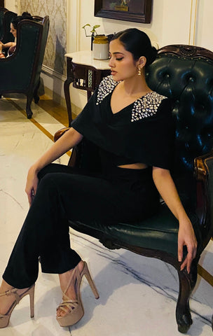 Dark Black Dahlia Flare Jumpsuit